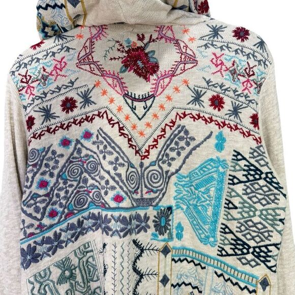 BIYA Johnny Was Floral Embroidered Open Front Hooded Cardigan Multicolor Medium - Picture 7 of 13